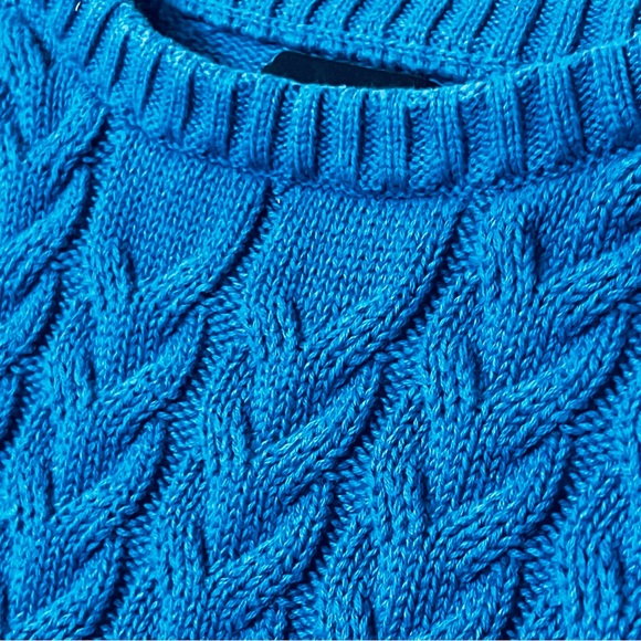 Land’s End Women's Cotton Drifter Cable Crew Neck Sweater Blue sweater 1X - Picture 4 of 9